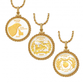 Custom 50 State Quarter Rope Necklace – Enhanced Silver & 24K Gold